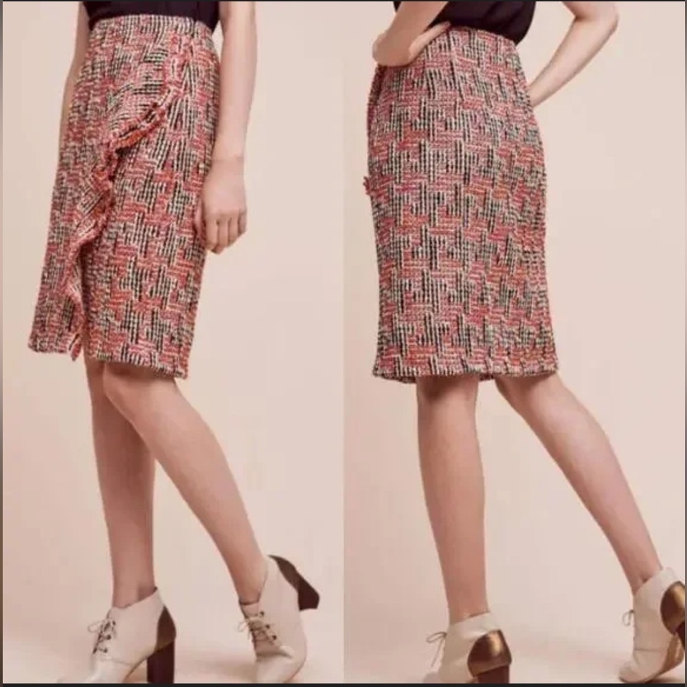 Anthropologie Eva Franco multicolored Tweed midi Skirt size 8
